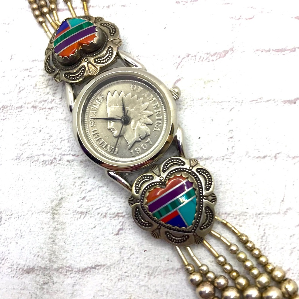 ELEGANT STERLING INDIAN HEAD PENNY WATCH